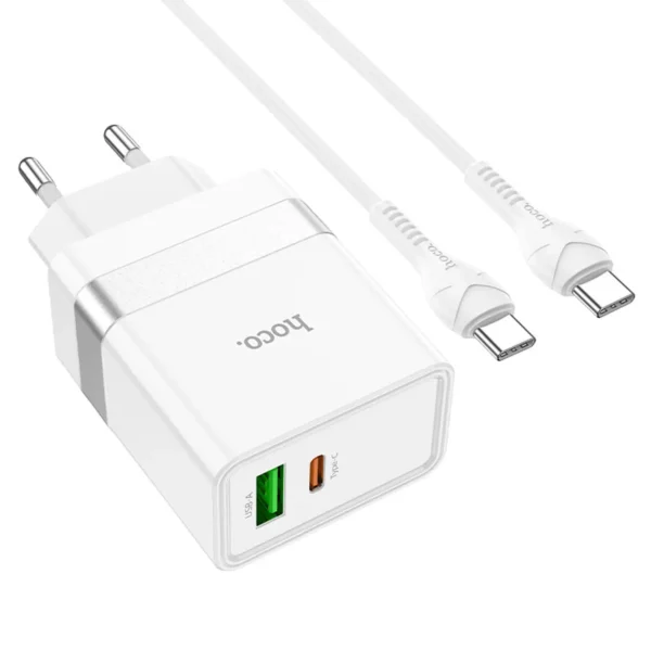 Hoco Cargador casa N21 Topspeed PD30W+QC30 Cable C a C Blanco Blanco